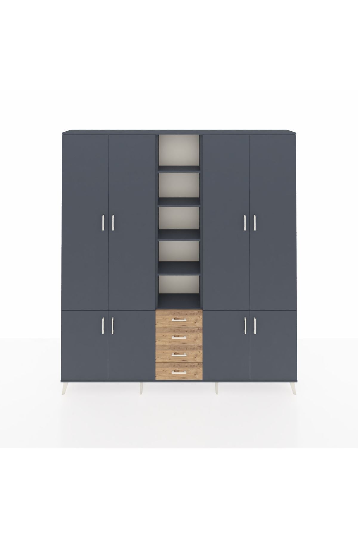 Arges Dolap 17 Raflı 4 Çekmeceli 8 Kapaklı 220x30x243 Antrasit-Antrasit/Çam