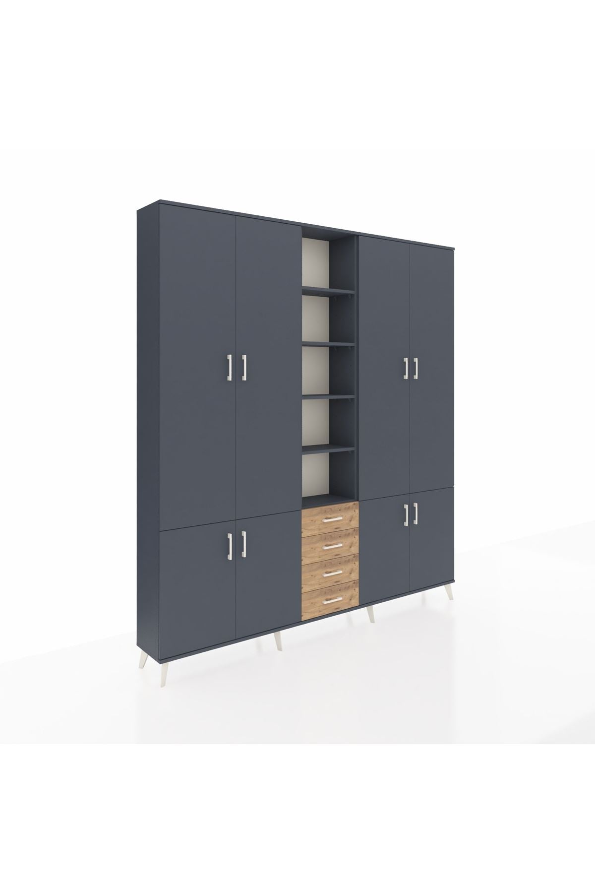 Arges Dolap 17 Raflı 4 Çekmeceli 8 Kapaklı 220x30x243 Antrasit-Antrasit/Çam