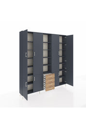 Arges Dolap 17 Raflı 4 Çekmeceli 8 Kapaklı 220x30x243 Antrasit-Antrasit/Çam