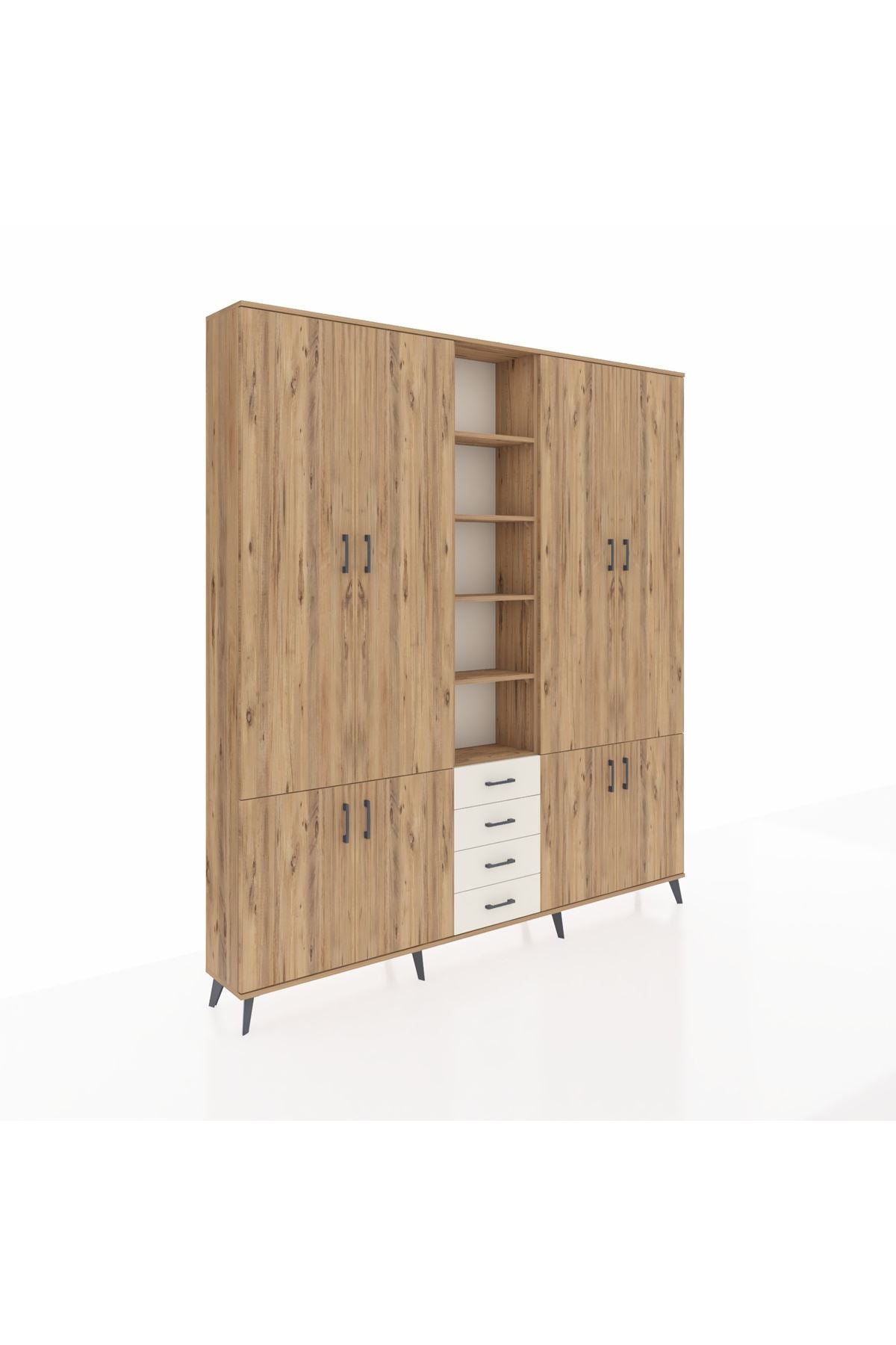 Arges Dolap 17 Raflı 4 Çekmeceli 8 Kapaklı 220x30x243 Çam-Çam/Aytaşı