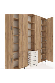Arges Dolap 17 Raflı 4 Çekmeceli 8 Kapaklı 220x30x243 Çam-Çam/Aytaşı
