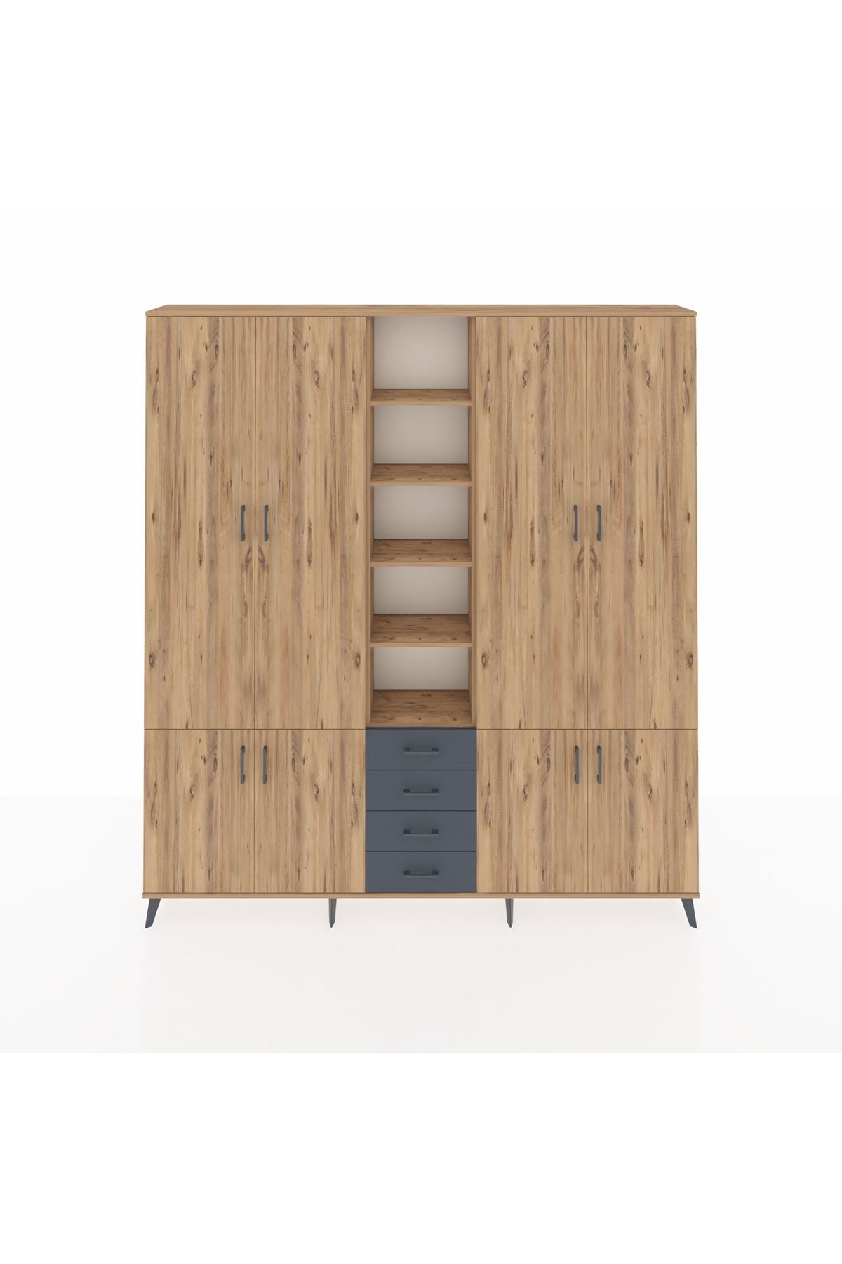 Arges Dolap 17 Raflı 4 Çekmeceli 8 Kapaklı 220x30x243 Çam-Çam/Antrasit