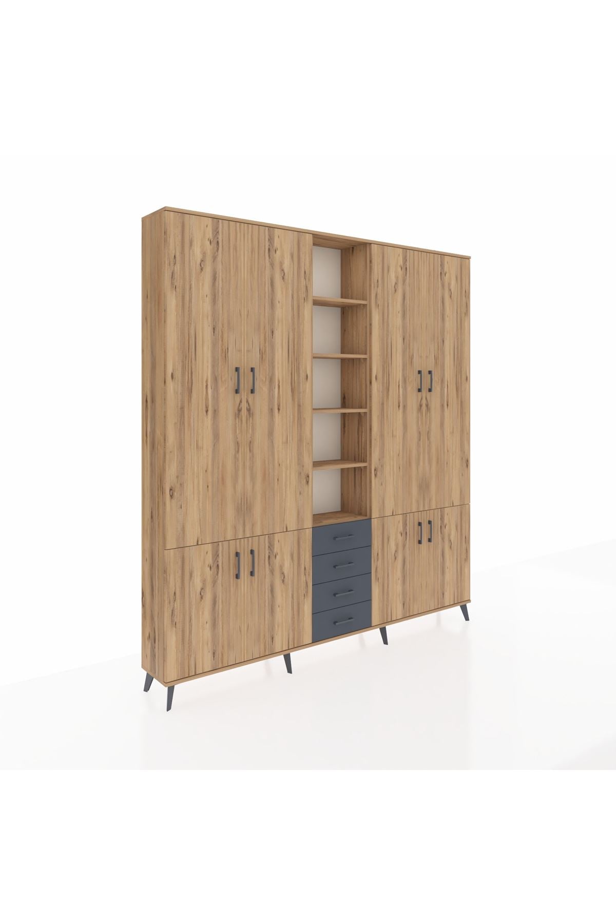 Arges Dolap 17 Raflı 4 Çekmeceli 8 Kapaklı 220x30x243 Çam-Çam/Antrasit
