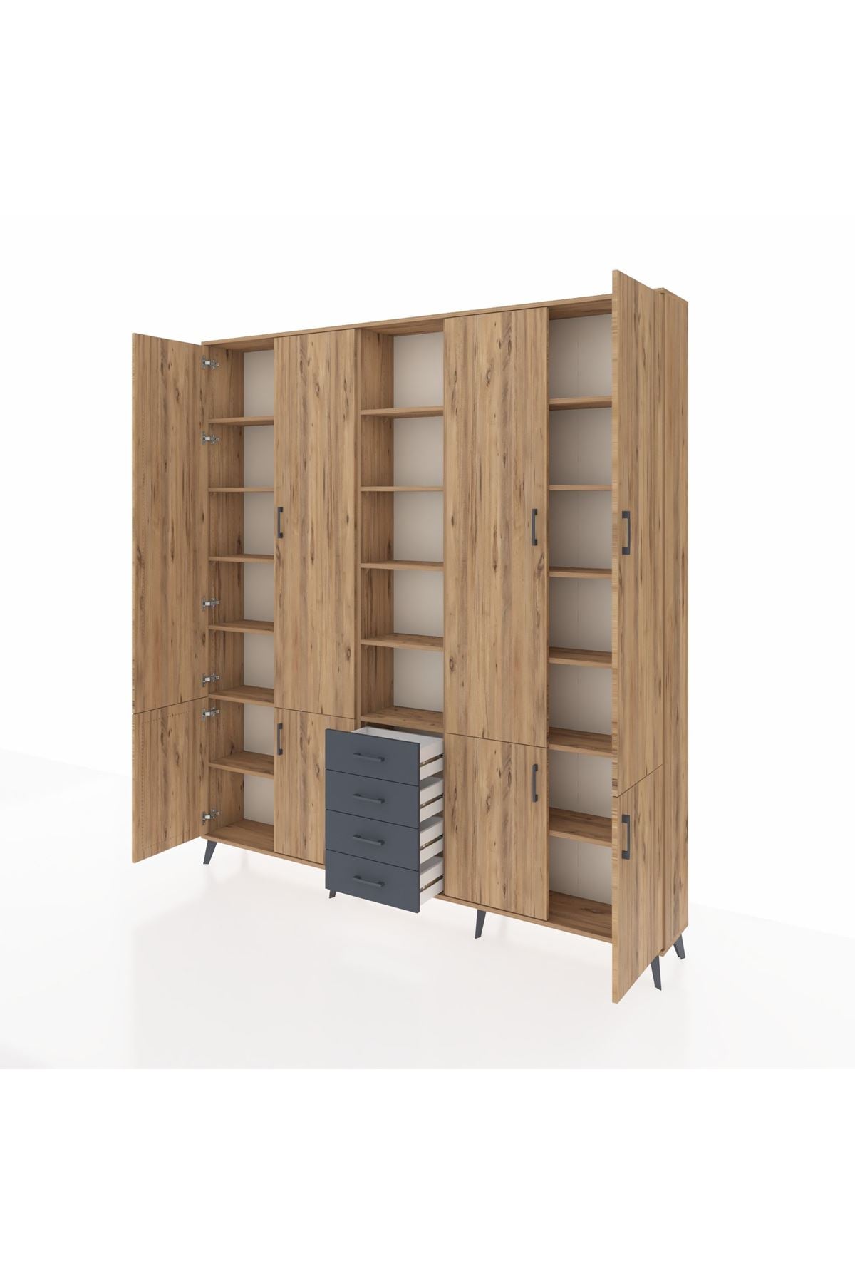 Arges Dolap 17 Raflı 4 Çekmeceli 8 Kapaklı 220x30x243 Çam-Çam/Antrasit
