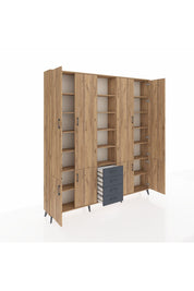 Arges Dolap 17 Raflı 4 Çekmeceli 8 Kapaklı 220x30x243 Çam-Çam/Antrasit