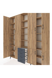 Arges Dolap 17 Raflı 4 Çekmeceli 8 Kapaklı 220x30x243 Çam-Çam/Antrasit