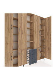 Arges Dolap 17 Raflı 4 Çekmeceli 8 Kapaklı 220x30x243 Çam-Çam/Antrasit