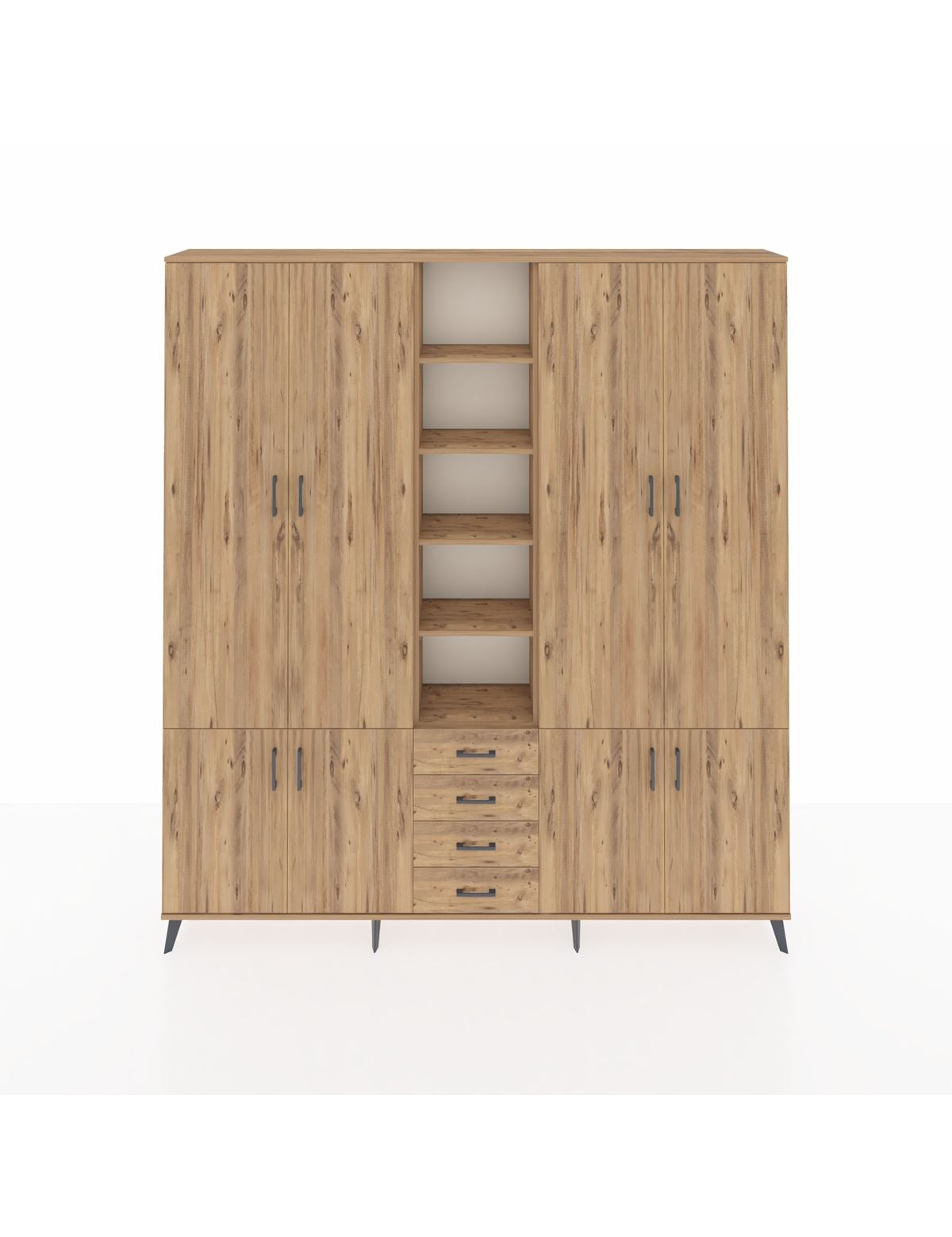 Arges Gardrop 17 Raflı 4 Çekmeceli 8 Kapaklı 220x30x243 Çam-Çam