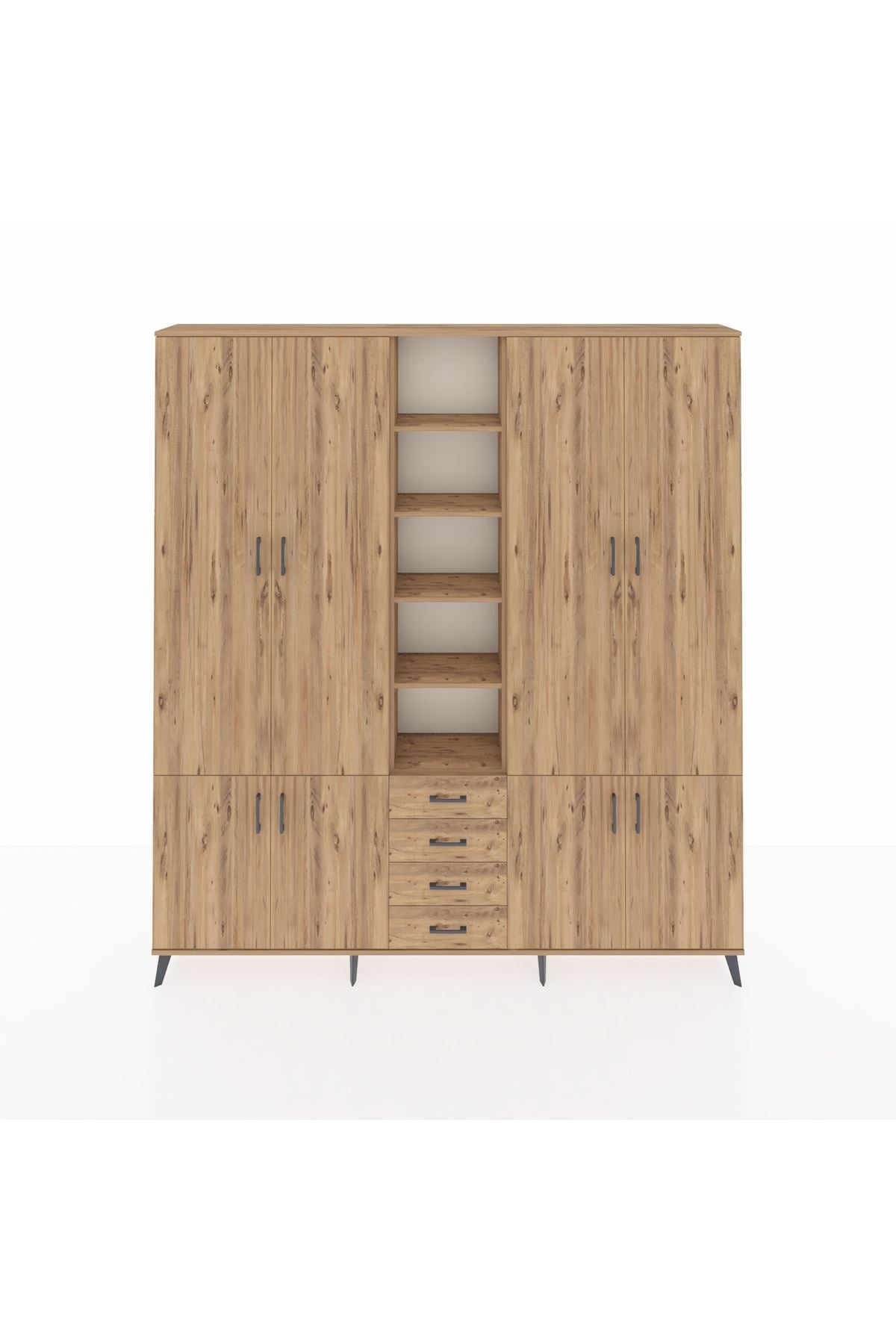 Arges Gardrop 17 Raflı 4 Çekmeceli 8 Kapaklı 220x30x243 Çam-Çam