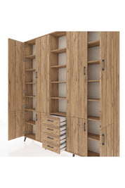 Arges Gardrop 17 Raflı 4 Çekmeceli 8 Kapaklı 220x30x243 Çam-Çam