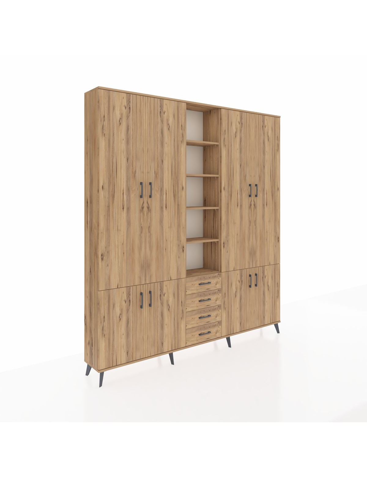 Arges Gardrop 17 Raflı 4 Çekmeceli 8 Kapaklı 220x30x243 Çam-Çam