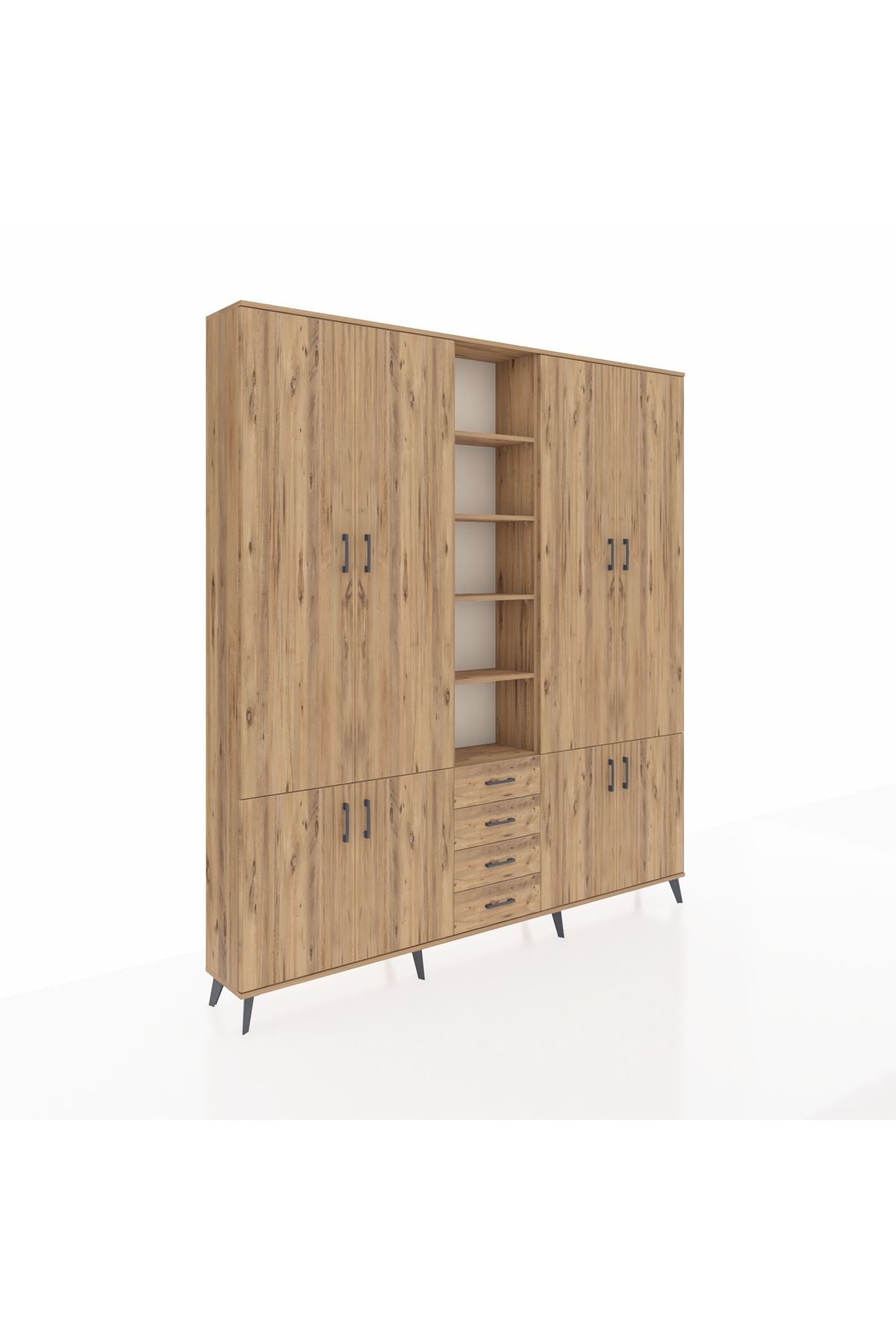 Arges Gardrop 17 Raflı 4 Çekmeceli 8 Kapaklı 220x30x243 Çam-Çam