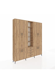 Arges Gardrop 17 Raflı 4 Çekmeceli 8 Kapaklı 220x30x243 Çam-Çam