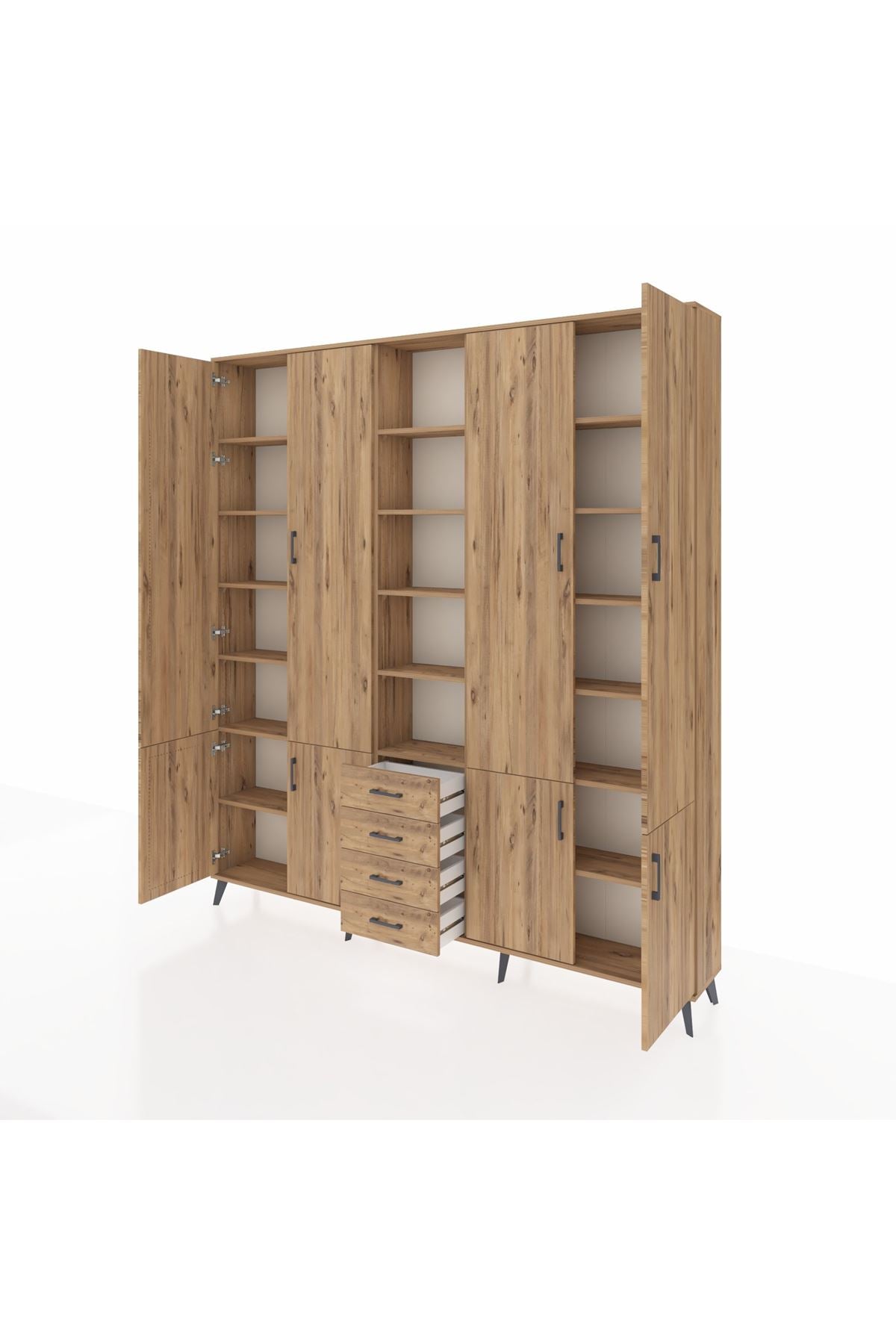 Arges Gardrop 17 Raflı 4 Çekmeceli 8 Kapaklı 220x30x243 Çam-Çam