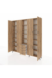 Arges Gardrop 17 Raflı 4 Çekmeceli 8 Kapaklı 220x30x243 Çam-Çam