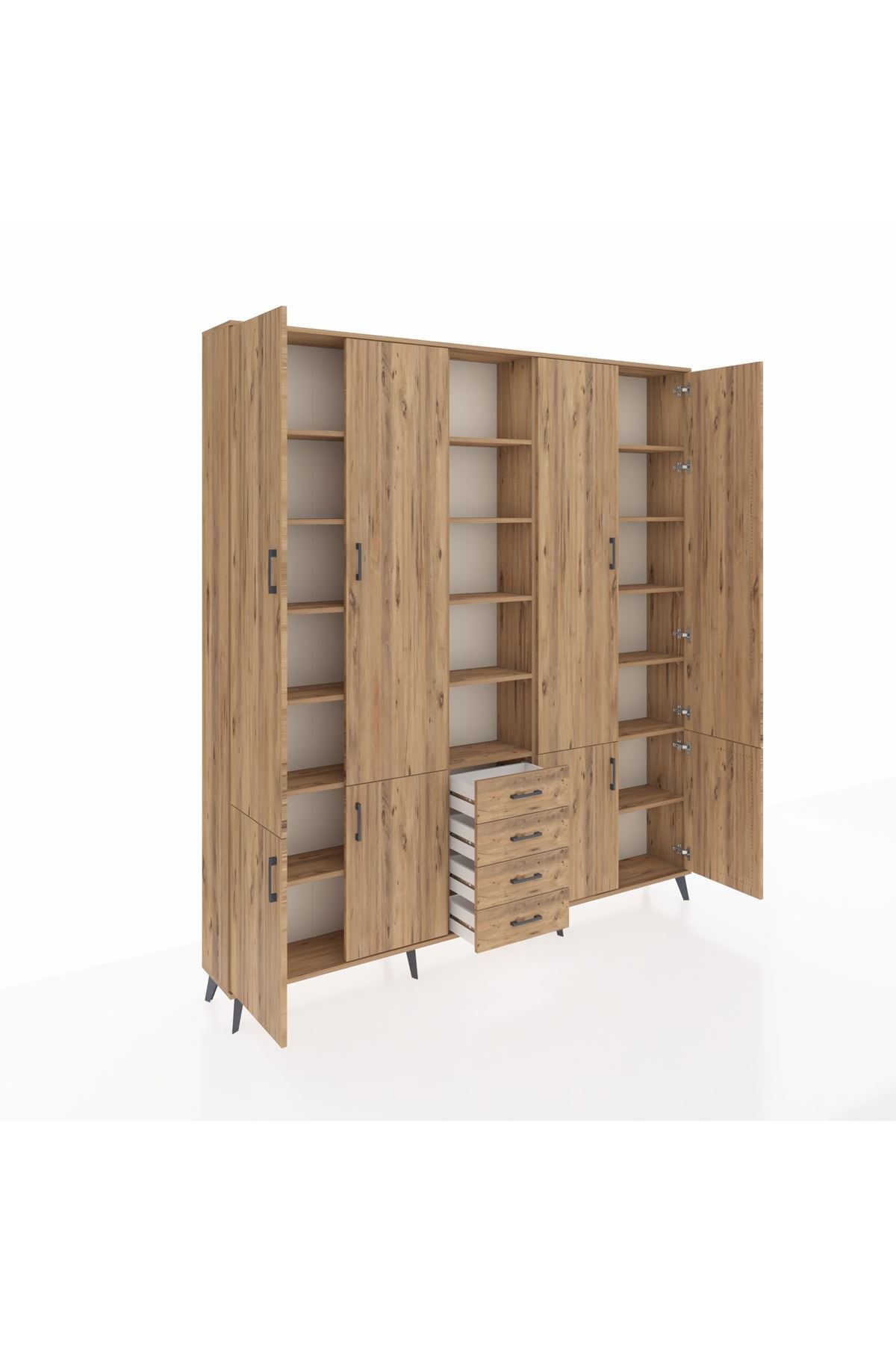 Arges Gardrop 17 Raflı 4 Çekmeceli 8 Kapaklı 220x30x243 Çam-Çam