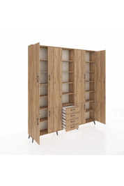 Arges Gardrop 17 Raflı 4 Çekmeceli 8 Kapaklı 220x30x243 Çam-Çam