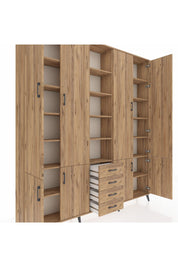 Arges Gardrop 17 Raflı 4 Çekmeceli 8 Kapaklı 220x30x243 Çam-Çam