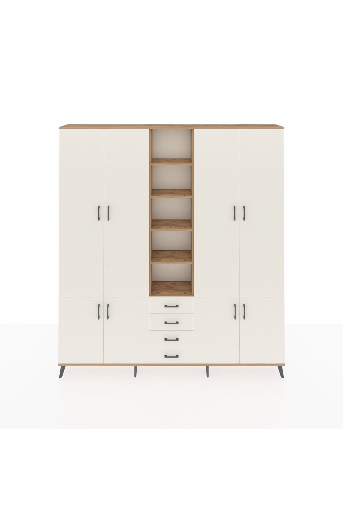 Arges Gardrop 17 Raflı 4 Çekmeceli 8 Kapaklı 220x30x243 Çam-Aytaşı