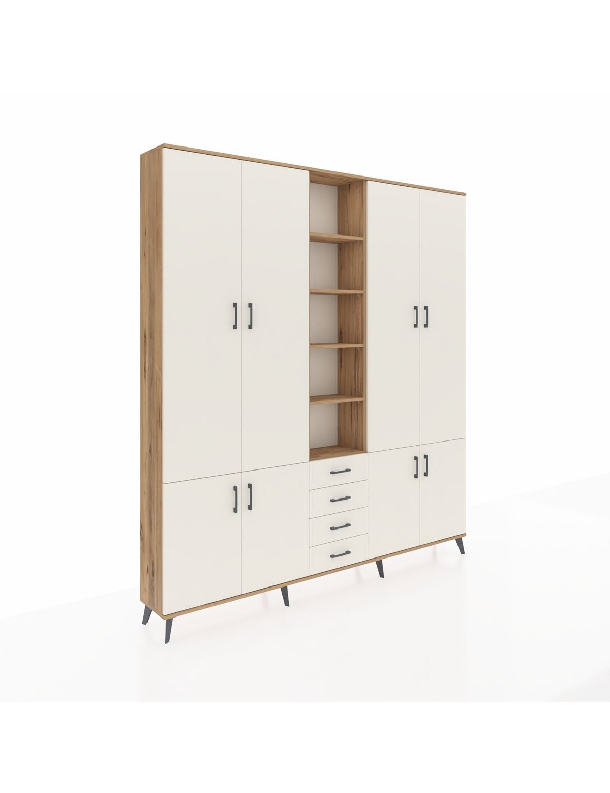 Arges Gardrop 17 Raflı 4 Çekmeceli 8 Kapaklı 220x30x243 Çam-Aytaşı