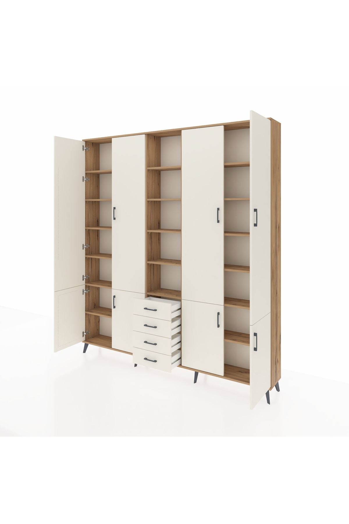 Arges Gardrop 17 Raflı 4 Çekmeceli 8 Kapaklı 220x30x243 Çam-Aytaşı