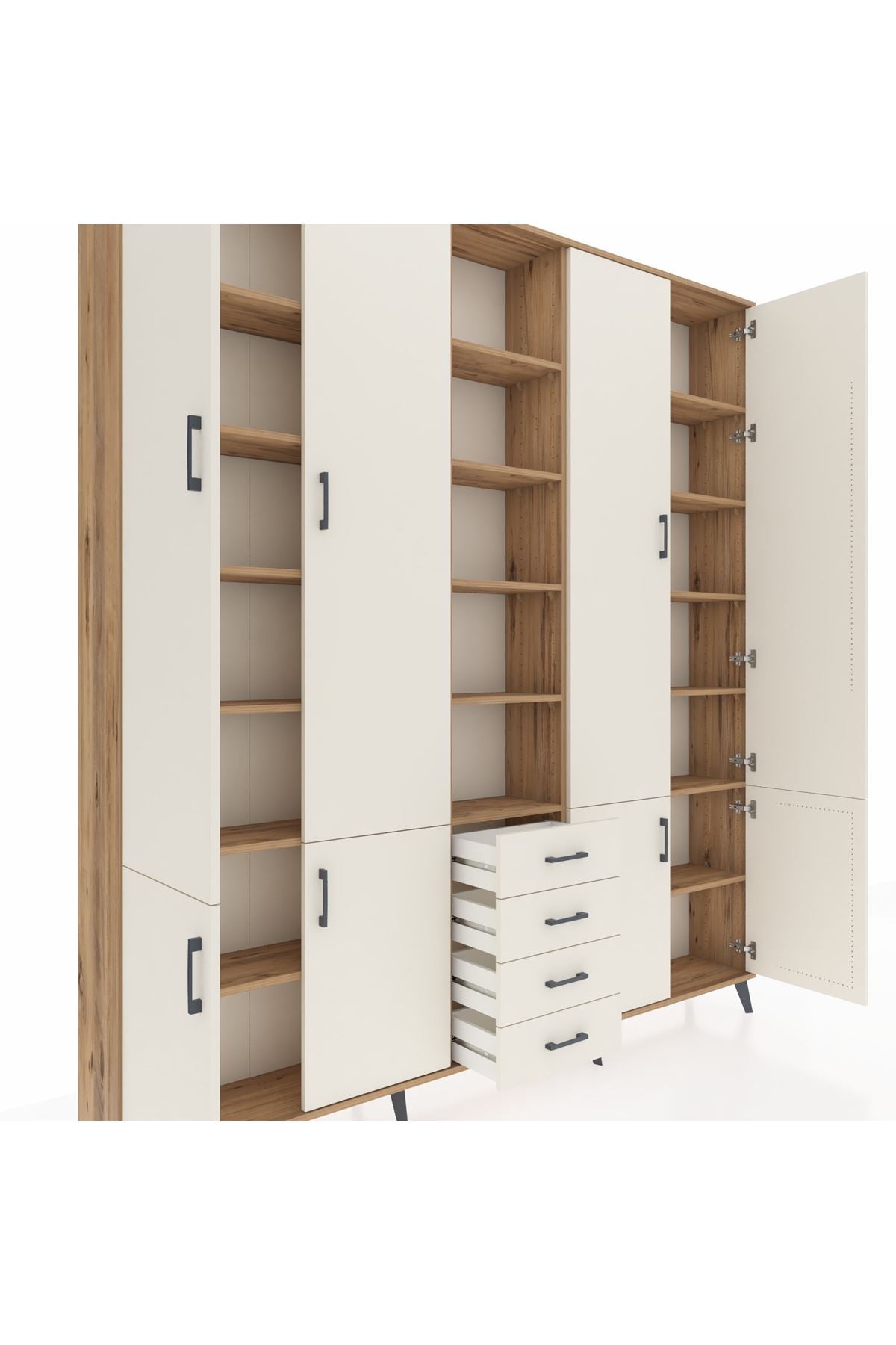 Arges Gardrop 17 Raflı 4 Çekmeceli 8 Kapaklı 220x30x243 Çam-Aytaşı