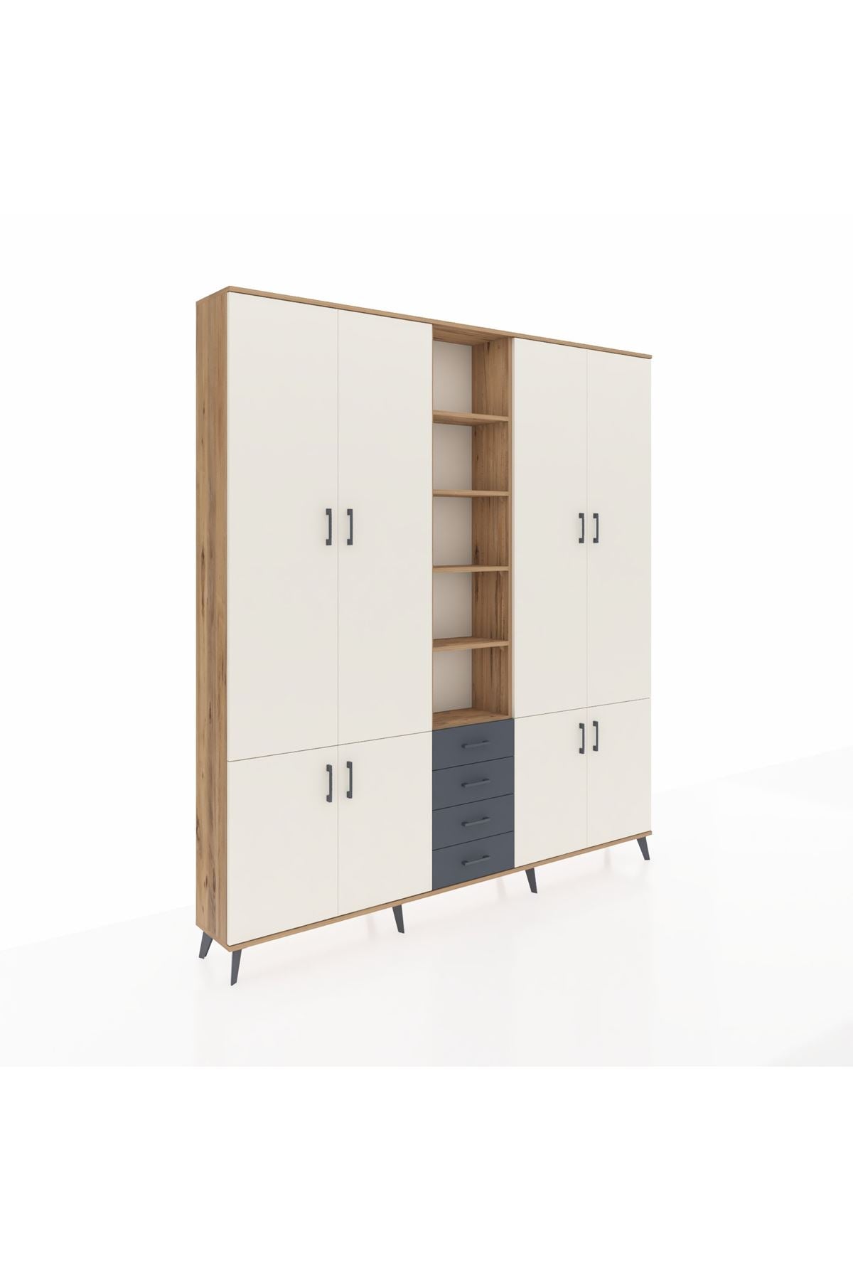 Arges Dolap 17 Raflı 4 Çekmeceli 8 Kapaklı 220x30x243 Çam-Aytaşı/Antrasit