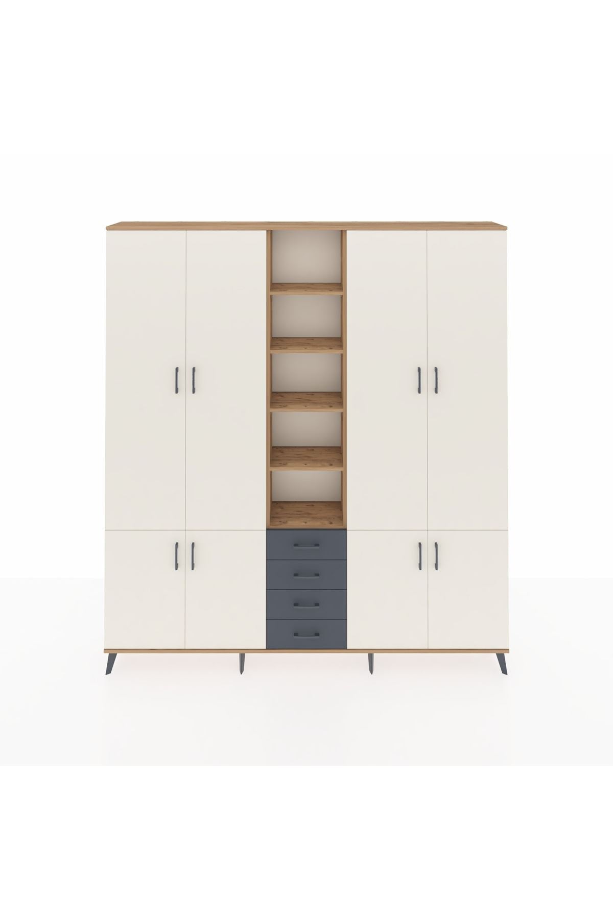 Arges Dolap 17 Raflı 4 Çekmeceli 8 Kapaklı 220x30x243 Çam-Aytaşı/Antrasit