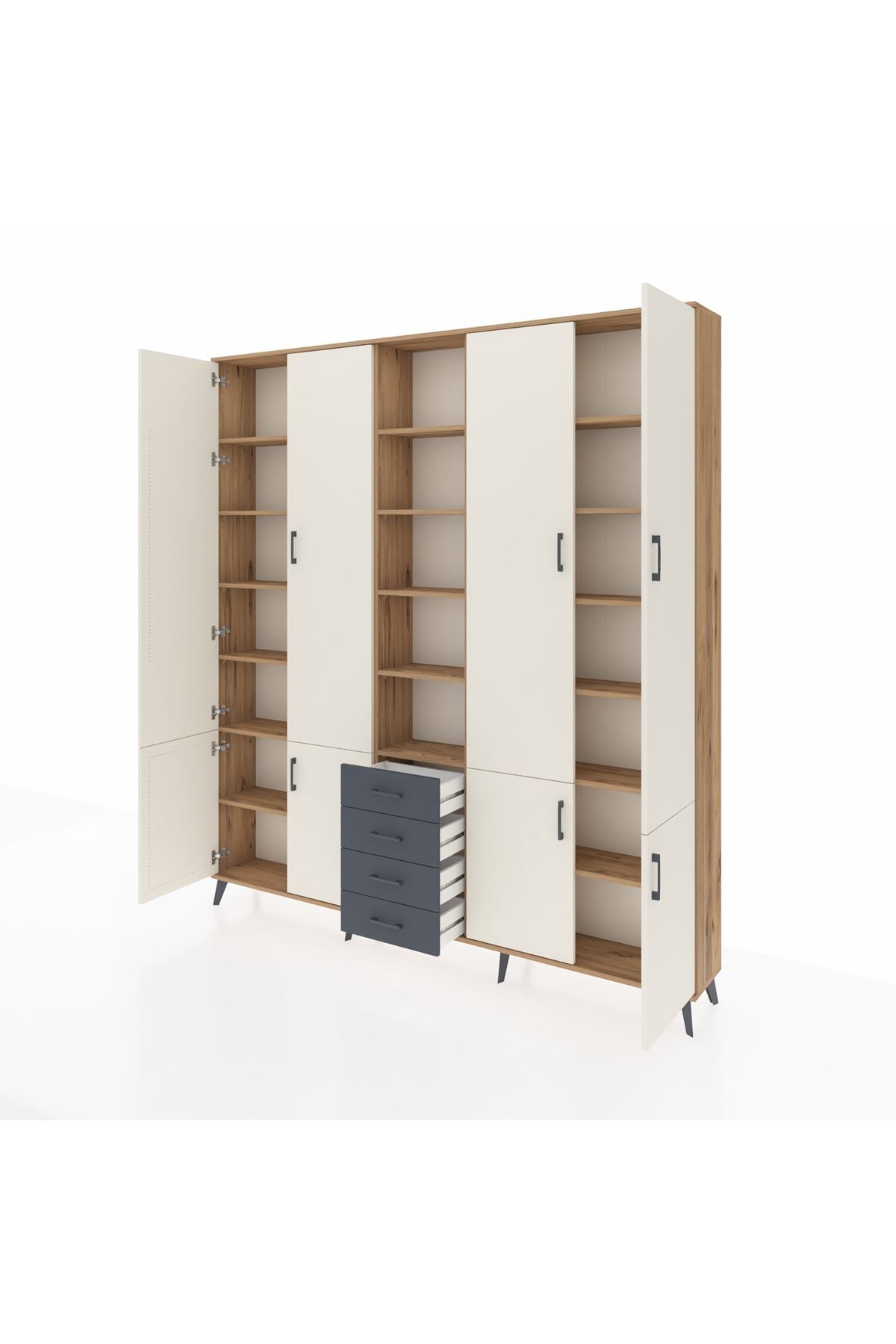 Arges Dolap 17 Raflı 4 Çekmeceli 8 Kapaklı 220x30x243 Çam-Aytaşı/Antrasit