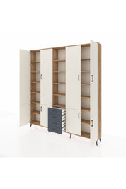 Arges Dolap 17 Raflı 4 Çekmeceli 8 Kapaklı 220x30x243 Çam-Aytaşı/Antrasit