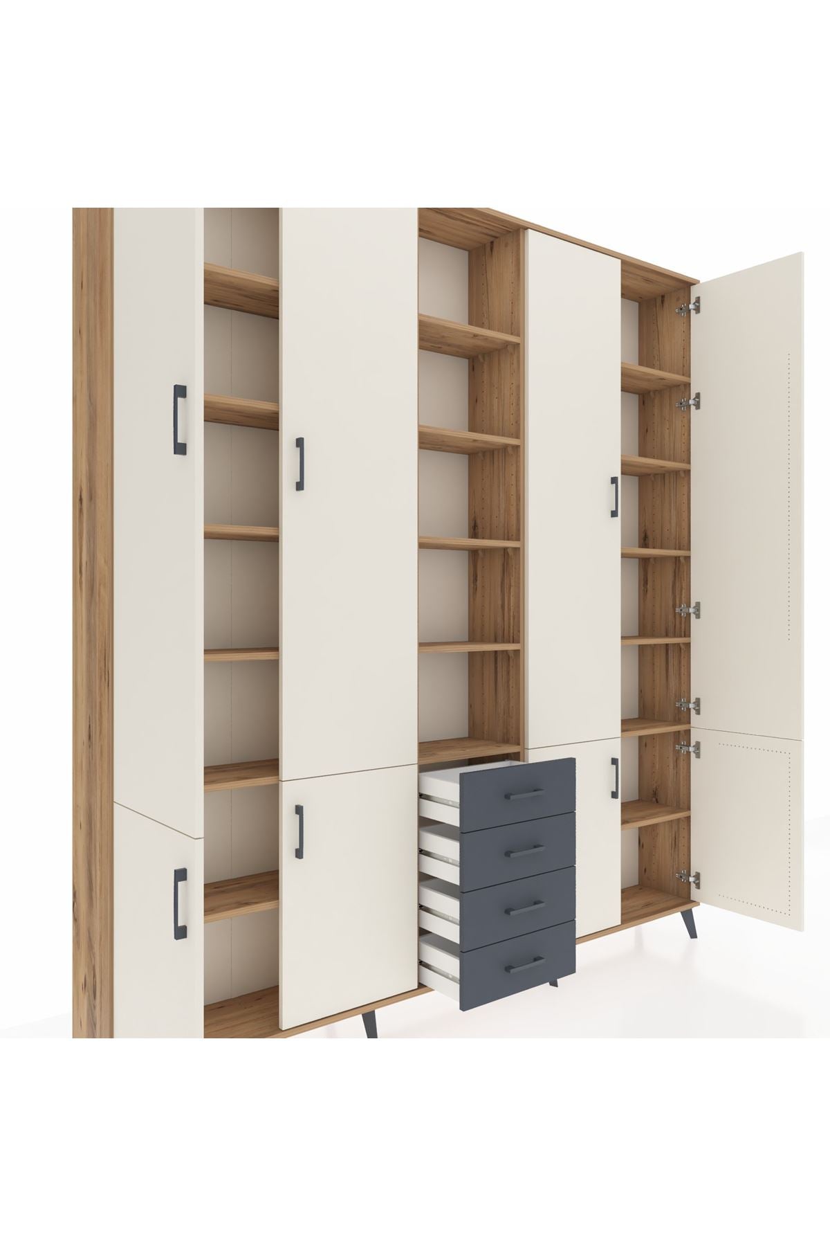 Arges Dolap 17 Raflı 4 Çekmeceli 8 Kapaklı 220x30x243 Çam-Aytaşı/Antrasit