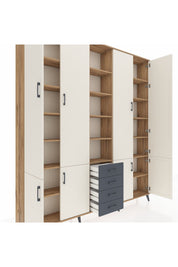 Arges Dolap 17 Raflı 4 Çekmeceli 8 Kapaklı 220x30x243 Çam-Aytaşı/Antrasit