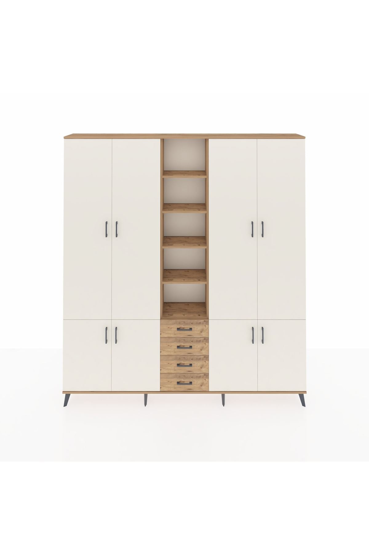 Arges Dolap 17 Raflı 4 Çekmeceli 8 Kapaklı 220x30x243 Çam-Aytaşı/Çam