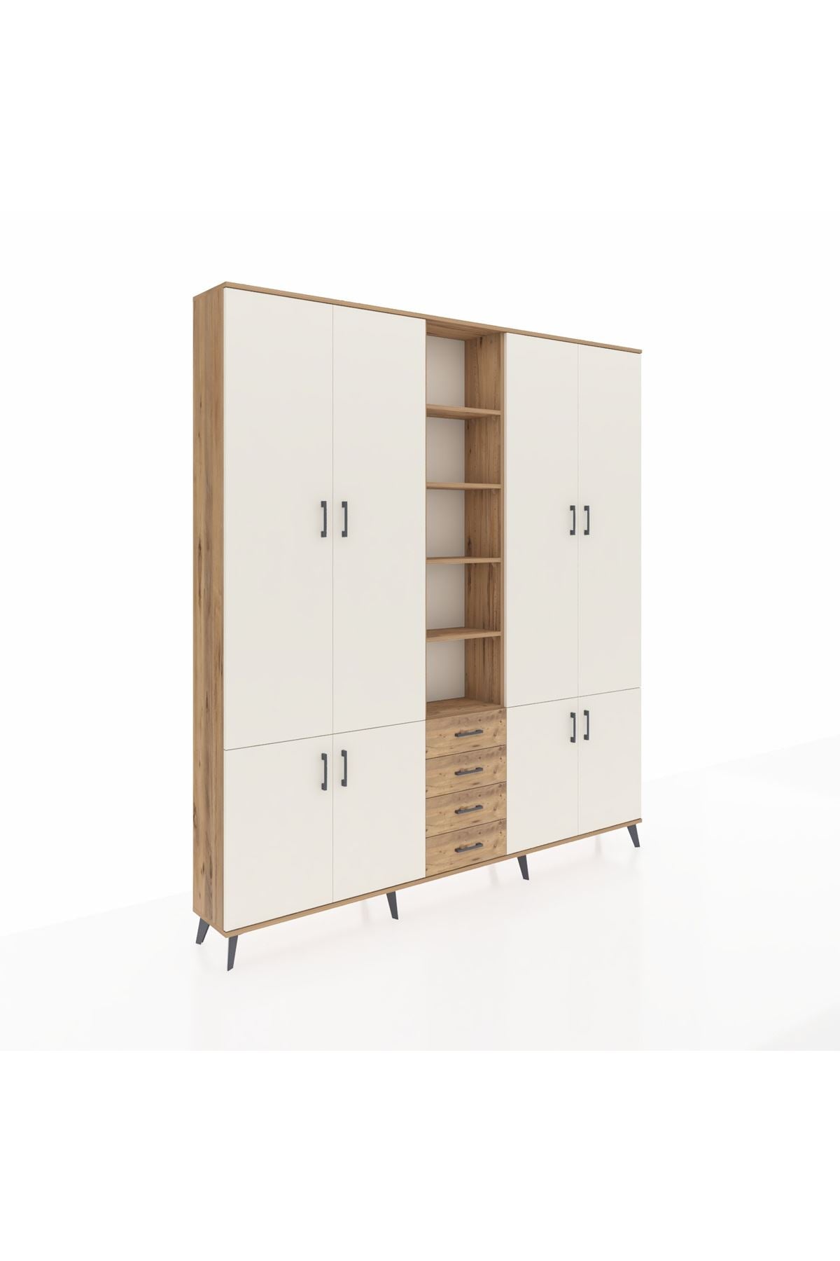 Arges Dolap 17 Raflı 4 Çekmeceli 8 Kapaklı 220x30x243 Çam-Aytaşı/Çam