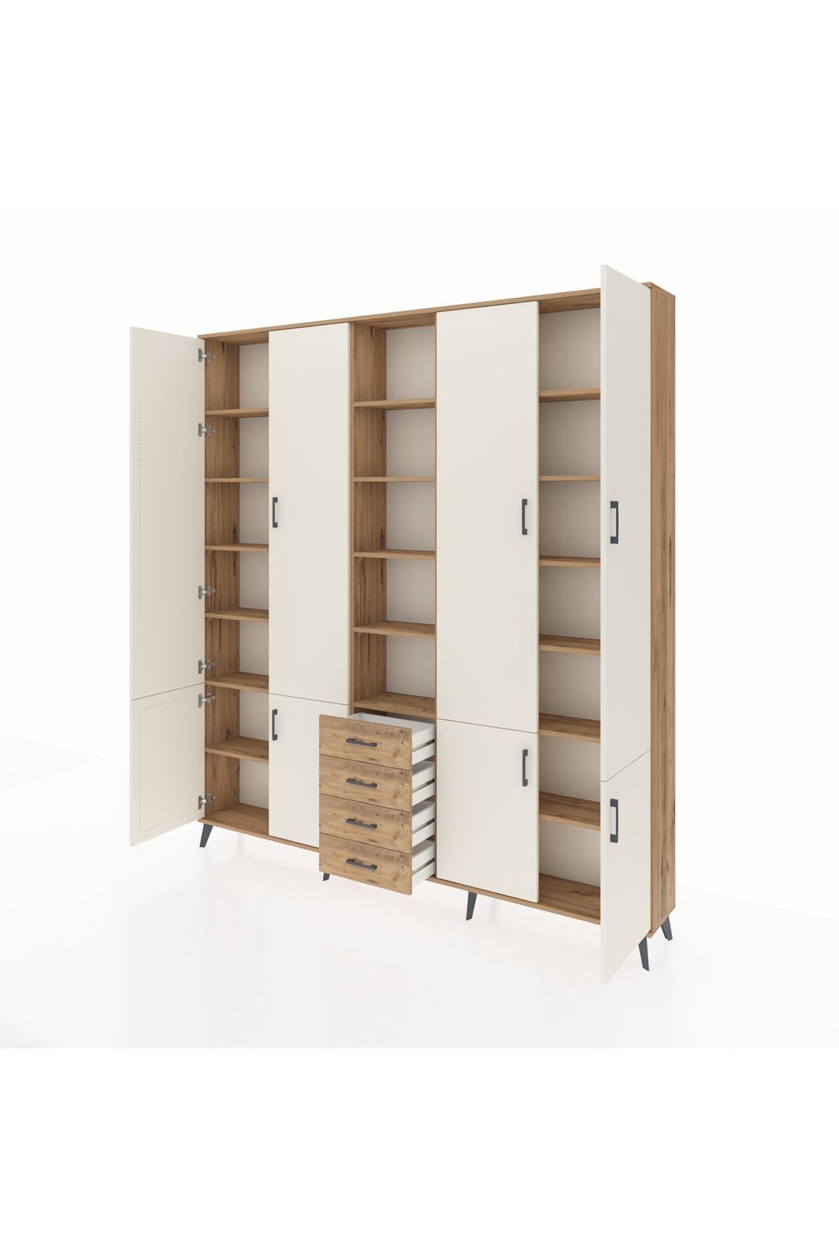 Arges Dolap 17 Raflı 4 Çekmeceli 8 Kapaklı 220x30x243 Çam-Aytaşı/Çam