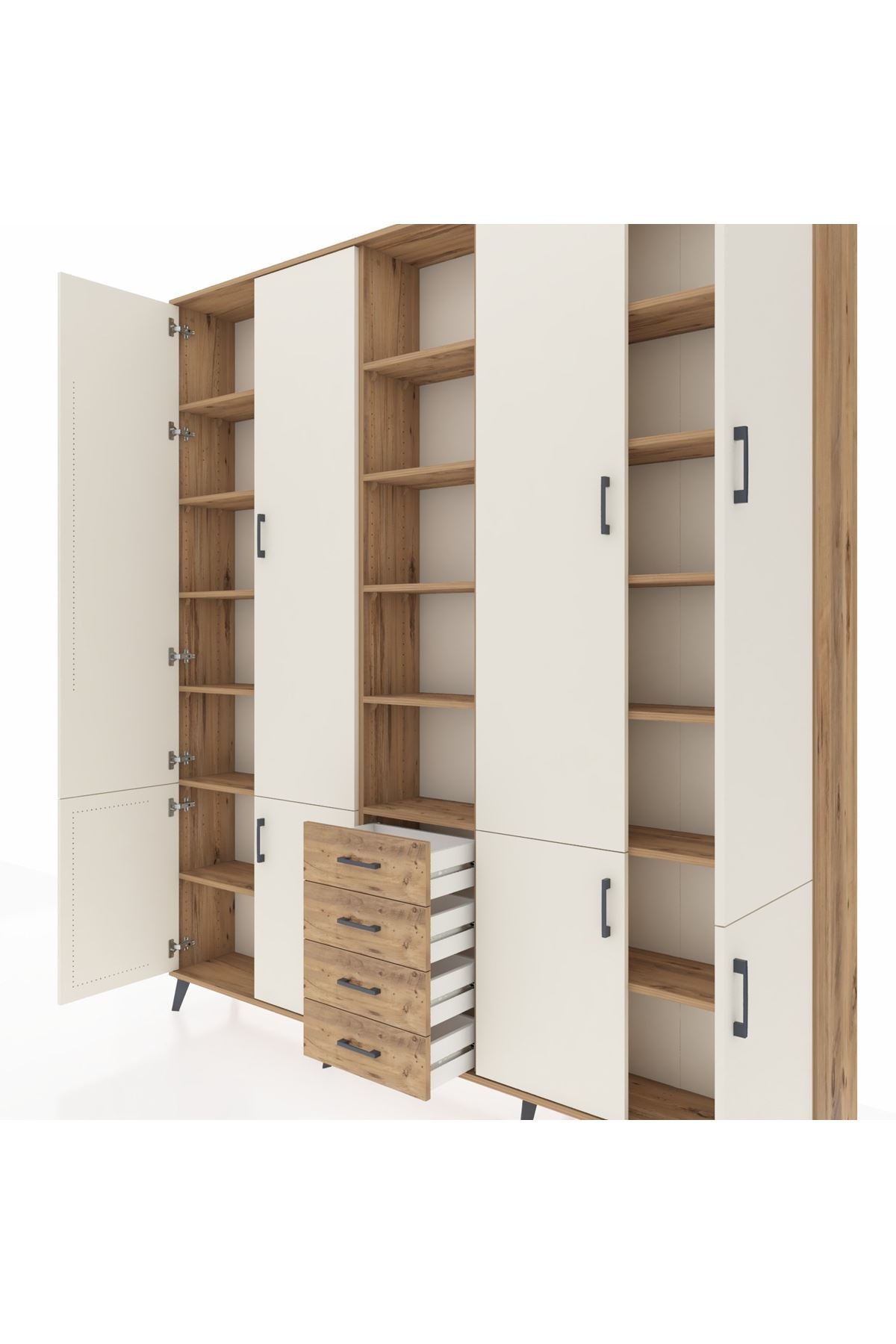 Arges Dolap 17 Raflı 4 Çekmeceli 8 Kapaklı 220x30x243 Çam-Aytaşı/Çam