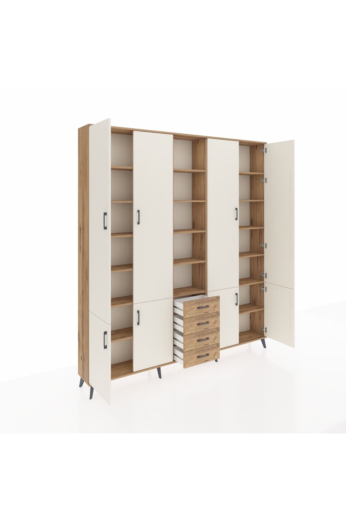 Arges Dolap 17 Raflı 4 Çekmeceli 8 Kapaklı 220x30x243 Çam-Aytaşı/Çam