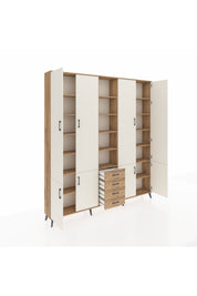 Arges Dolap 17 Raflı 4 Çekmeceli 8 Kapaklı 220x30x243 Çam-Aytaşı/Çam