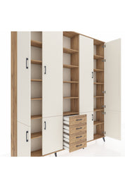 Arges Dolap 17 Raflı 4 Çekmeceli 8 Kapaklı 220x30x243 Çam-Aytaşı/Çam