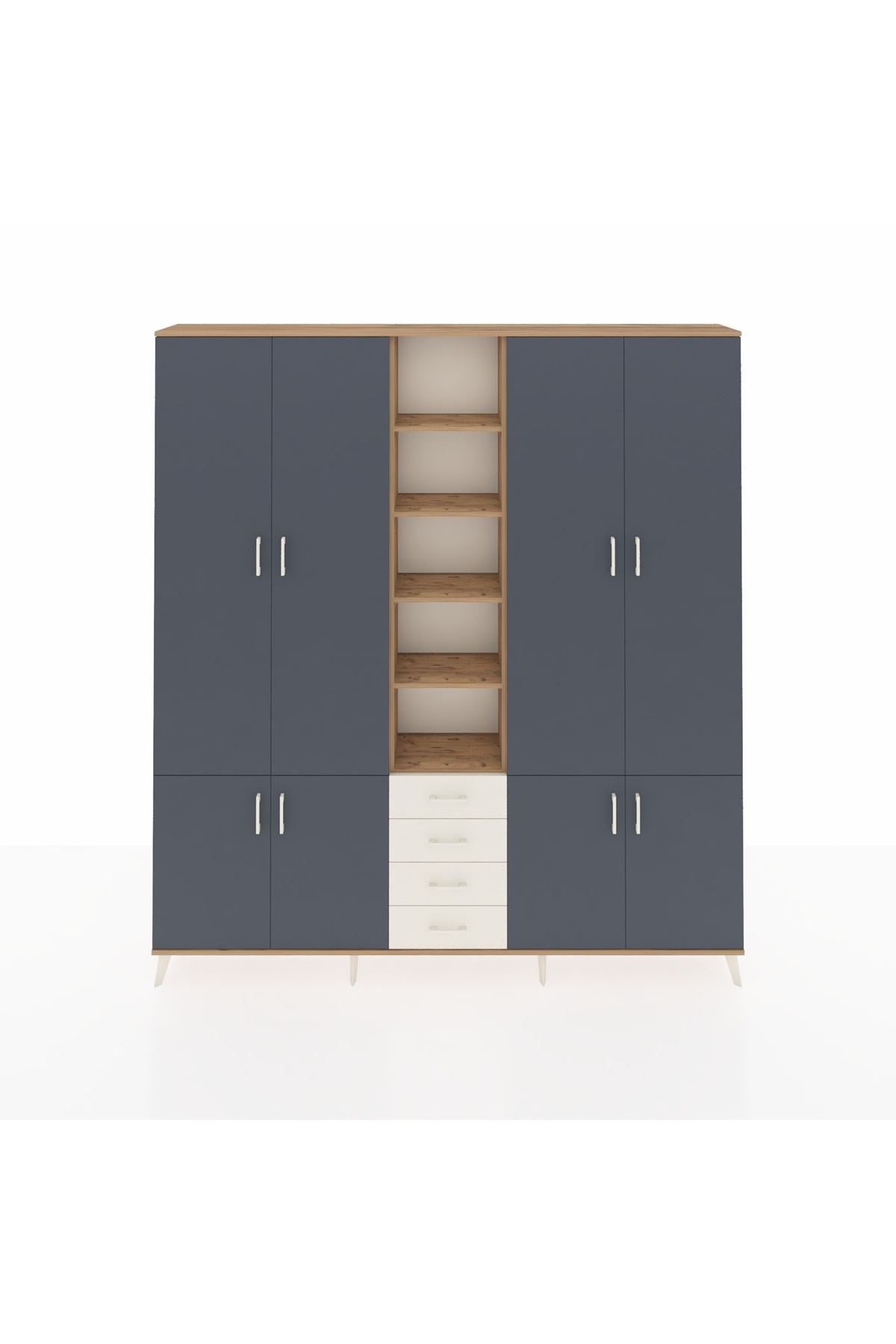 Arges Dolap 17 Raflı 4 Çekmeceli 8 Kapaklı 220x30x243 Çam-Antrasit/Aytaşı