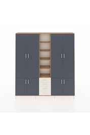 Arges Dolap 17 Raflı 4 Çekmeceli 8 Kapaklı 220x30x243 Çam-Antrasit/Aytaşı