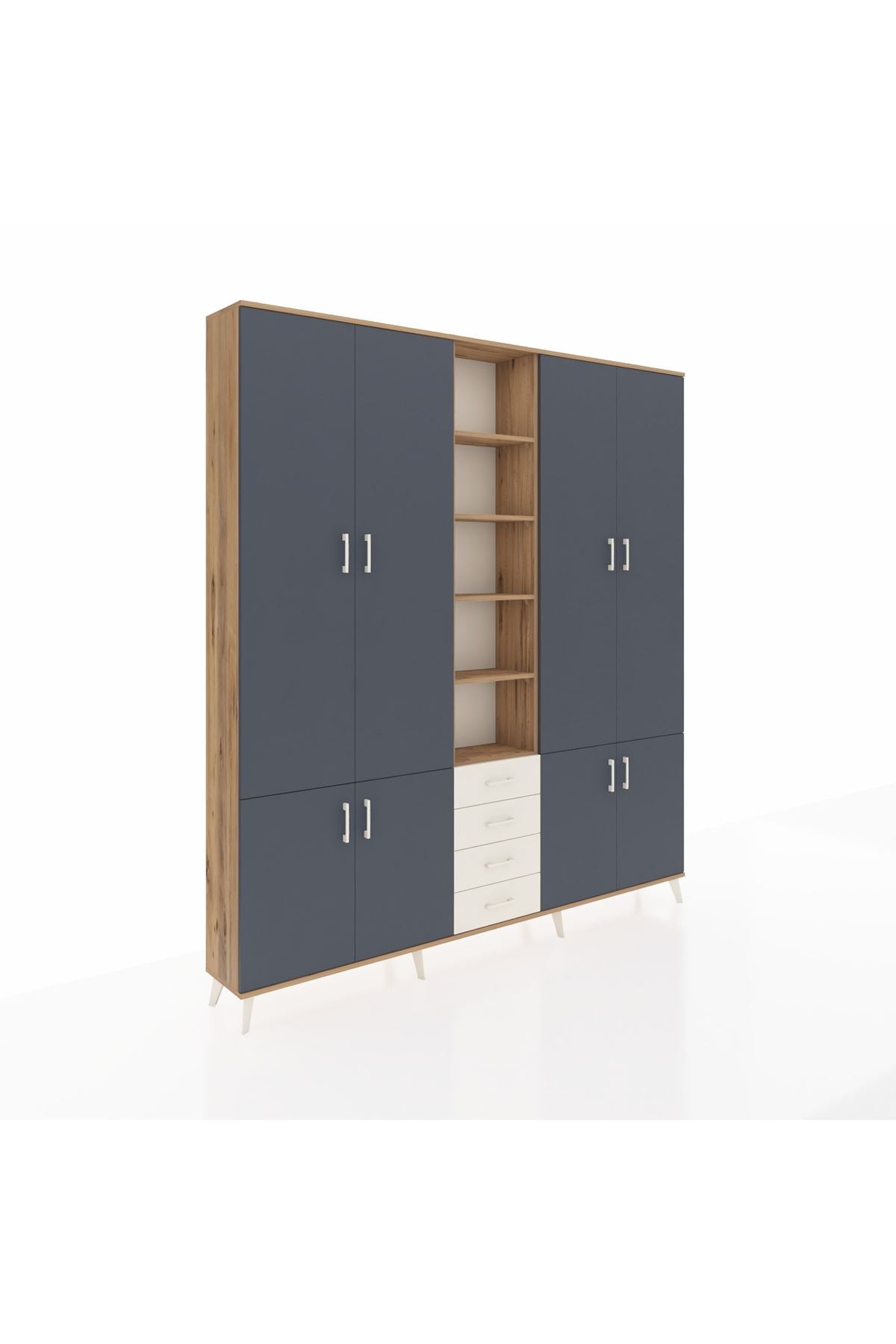 Arges Dolap 17 Raflı 4 Çekmeceli 8 Kapaklı 220x30x243 Çam-Antrasit/Aytaşı