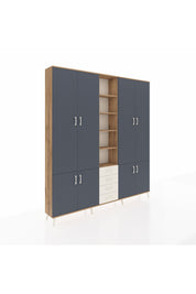 Arges Dolap 17 Raflı 4 Çekmeceli 8 Kapaklı 220x30x243 Çam-Antrasit/Aytaşı