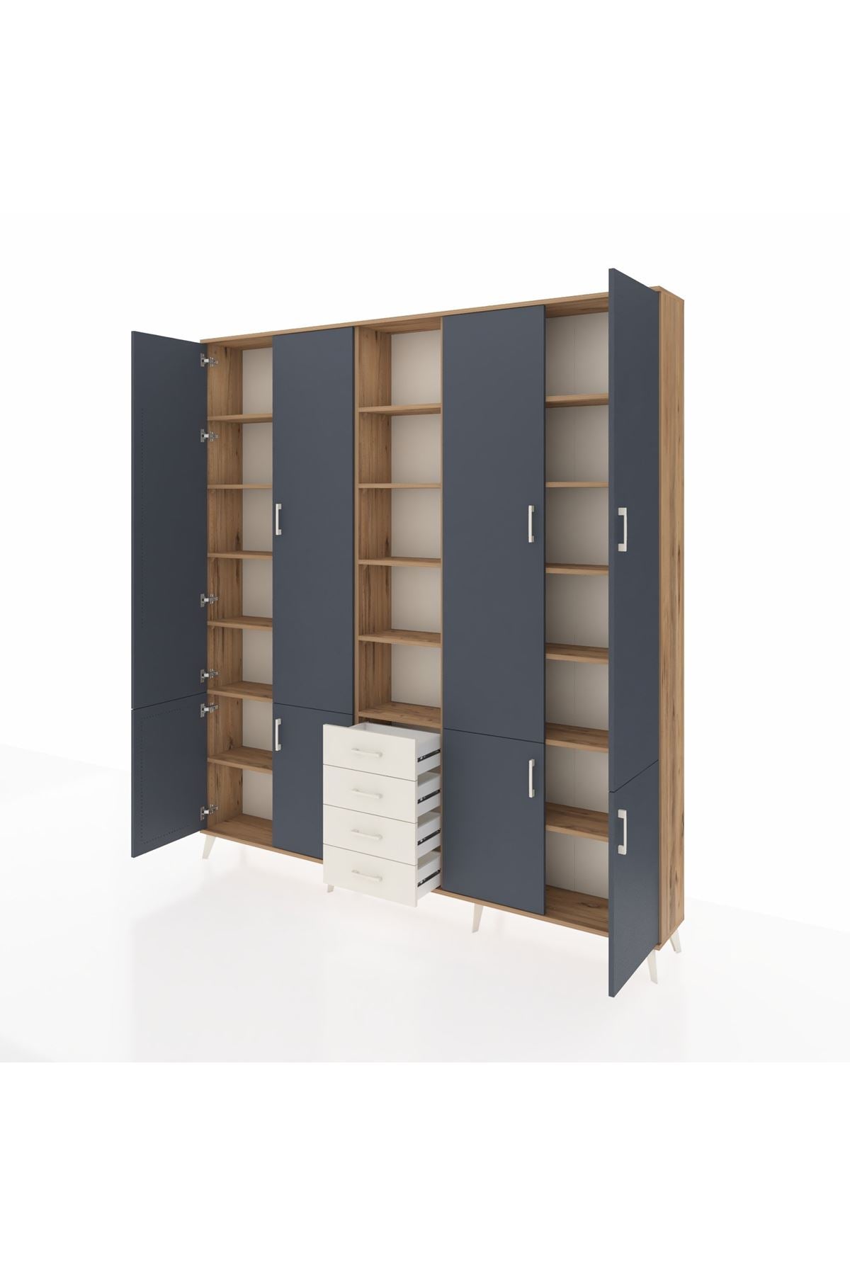 Arges Dolap 17 Raflı 4 Çekmeceli 8 Kapaklı 220x30x243 Çam-Antrasit/Aytaşı