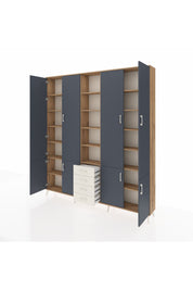 Arges Dolap 17 Raflı 4 Çekmeceli 8 Kapaklı 220x30x243 Çam-Antrasit/Aytaşı