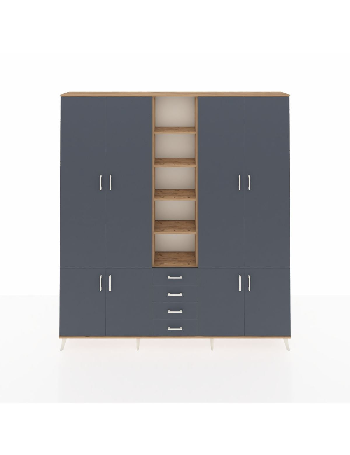 Arges Gardrop 17 Raflı 4 Çekmeceli 8 Kapaklı 220x30x243 Çam-Antrasit