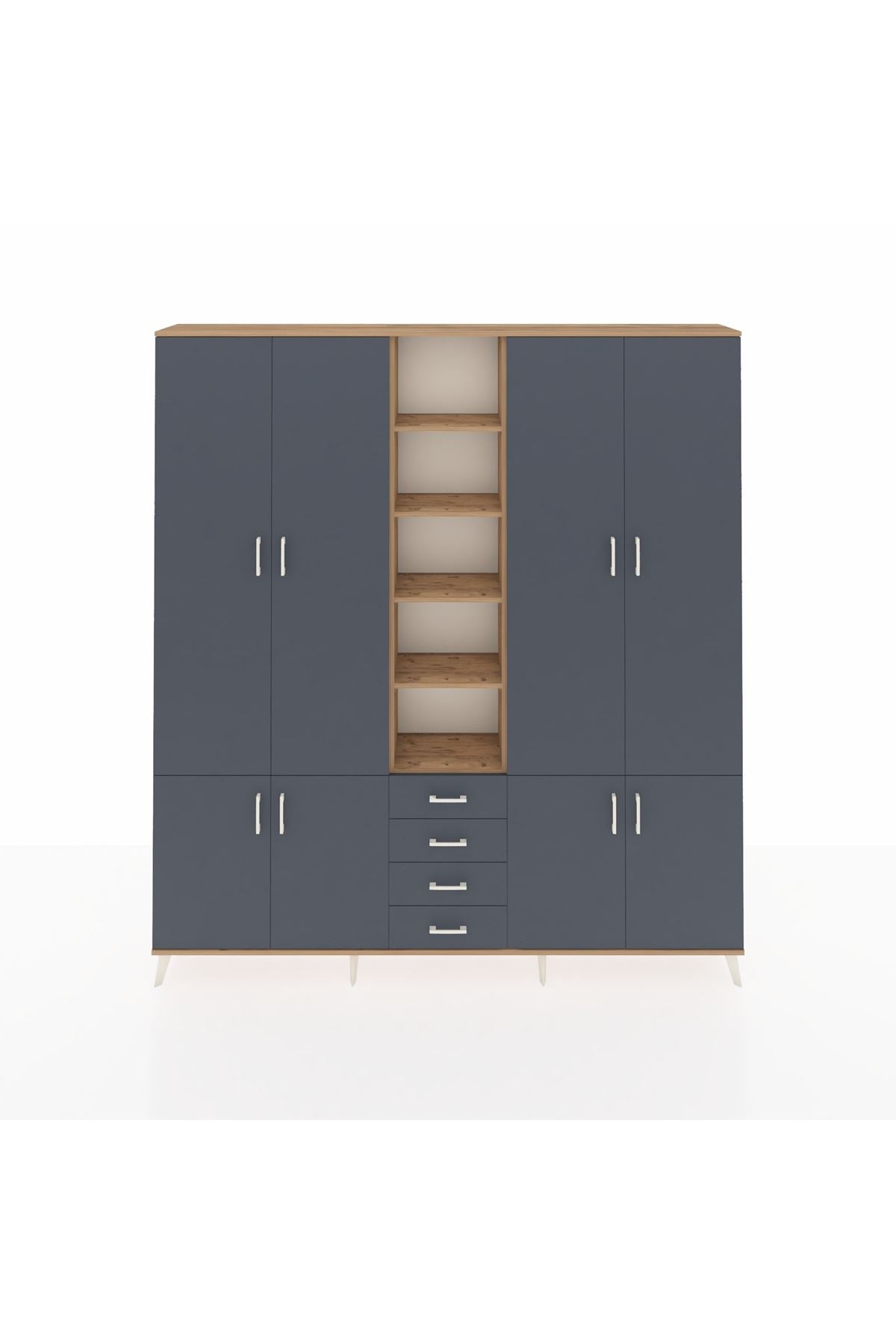 Arges Gardrop 17 Raflı 4 Çekmeceli 8 Kapaklı 220x30x243 Çam-Antrasit