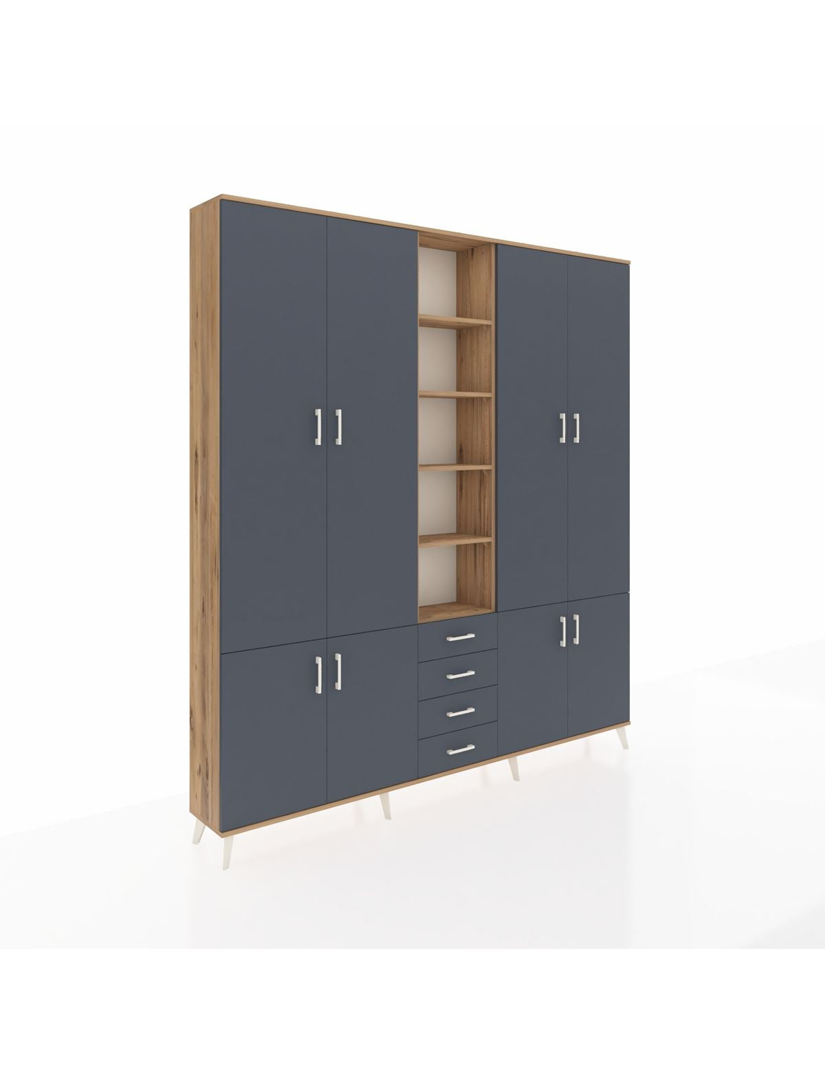 Arges Gardrop 17 Raflı 4 Çekmeceli 8 Kapaklı 220x30x243 Çam-Antrasit