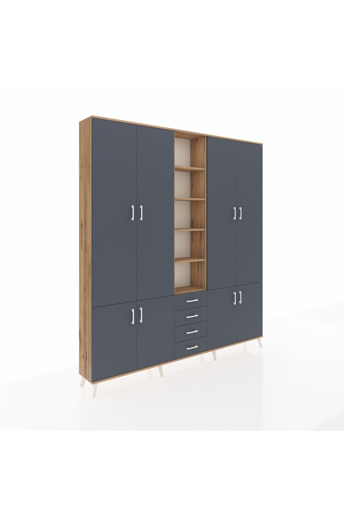 Arges Gardrop 17 Raflı 4 Çekmeceli 8 Kapaklı 220x30x243 Çam-Antrasit