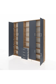 Arges Gardrop 17 Raflı 4 Çekmeceli 8 Kapaklı 220x30x243 Çam-Antrasit